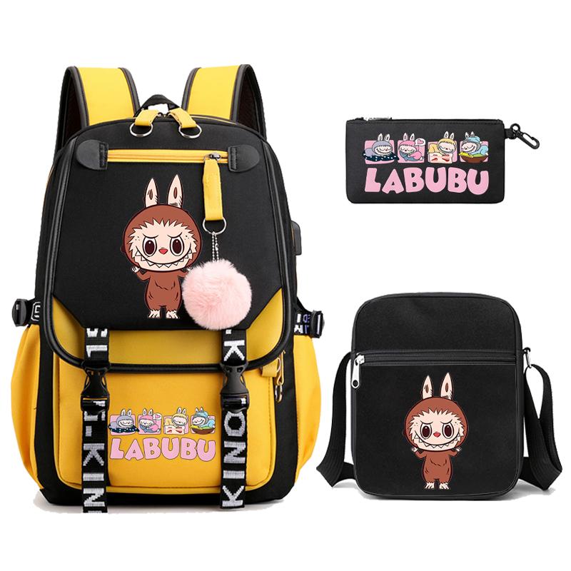 3Pcs/set Cute Printed Backpack with Shoulder Bag Pencil Case Schoolbag Teenager Student Boy Girl Large Capacity Bookbag