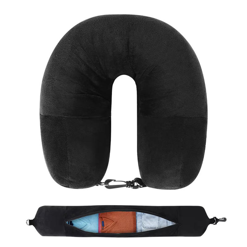 Travel Neck Pillow With Fillable Clothing U-Shaped Pillowcase Extra Storage Bag Velvet Neck Pillow Cover For Airplane Travel