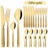 Gold 24Pcs Dinnerware Set Stainless Steel Tableware Knife Cake Fork Teaspoon Cutlery for Home Restaurant Kitchen Utensil Set