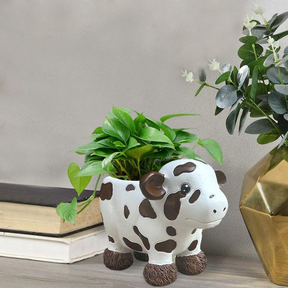 Home Decoration Resin Cow Planter Cute Exquisite Animal Plant Pot Creative Funny Flowerpot Tabletop