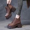 Fashion Chunky Heel Platform Boots Women Autumn Soft Leather British Style Ankle Boots for Women Fashion Brown Thick Bottom Short Botas