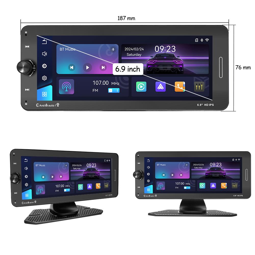 Portable 6.9 Inch Car Radio Wireless Carplay Display HD IPS Touch Screen Player Mirror Link FM BT DSP AUX Built-in Youtube