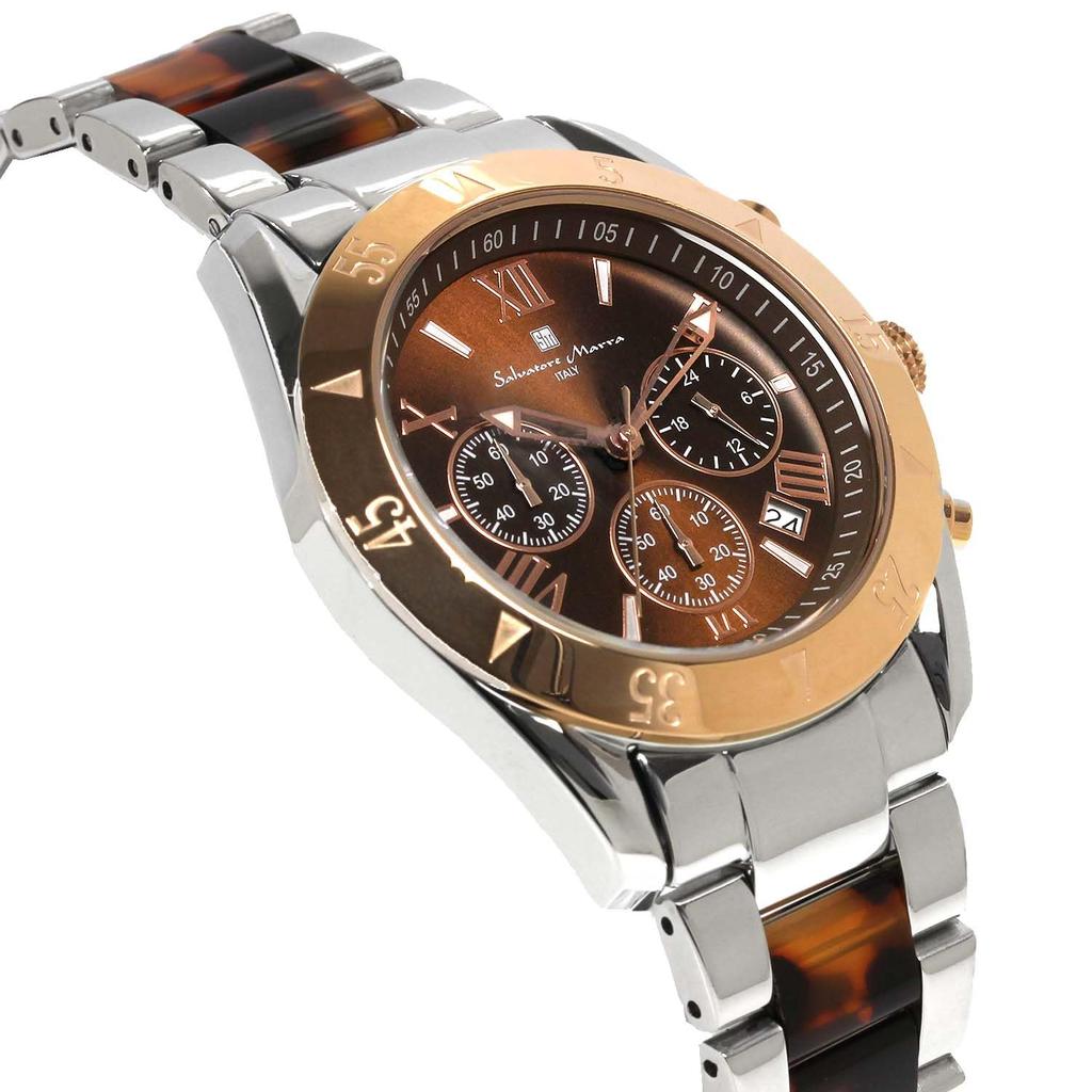Salvatore Marra Chronograph Watch with Acetate and 20th Anniversary Limited Brand Brown Rose Men's Two-Tone Strap, Edition, Ranking, Gift,