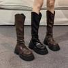 Women's Thick Bottom High Tube Boots Autumn Winter Brown Long Tube Boots Pant Boot Small Size Knight Boot Simple Style