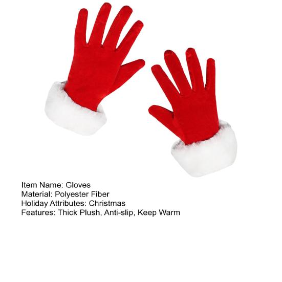 1 Pair Winter Christmas Gloves Thick Plush Trim Anti-slip Elastic Keep Warm Windproof Santa Claus Cosplay Performance Prop