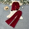 Autumn Winter Women Casual Knitted Sweater Trouser Two Piece Set Big Gold Button Single Breasted Jacket Tops and Elastic Waist Pant Tracksuit