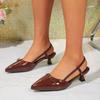 2025 New Fashionable Summer Pointed Patent Leather Mid-heel Overhead Sandals for Women Retro Skinny Heel Back Empty Shoes