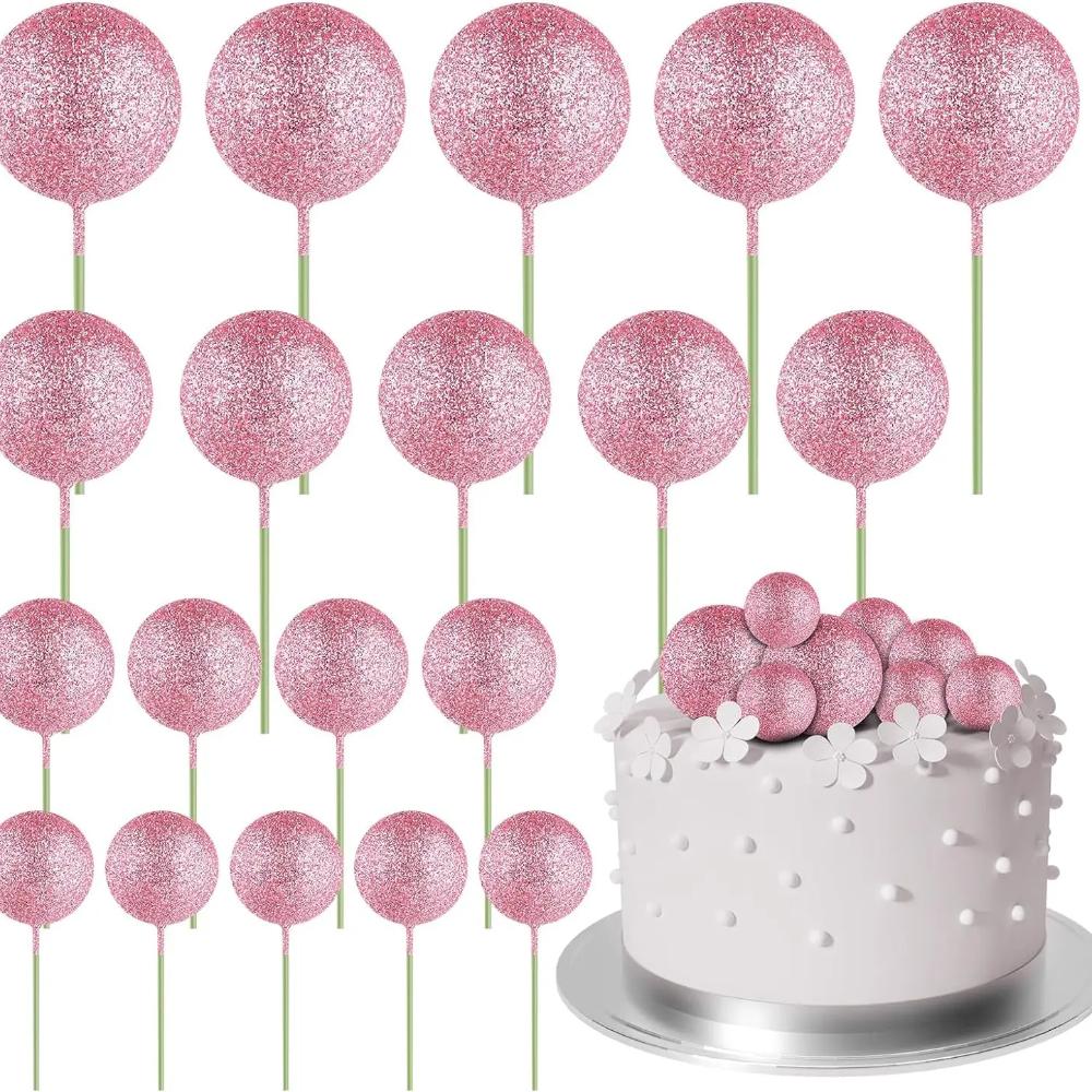 20 Pcs Mini Balloon Cake Topper Decorations with Gold Balls On Sticks - Cake Picks for Birthday, Wedding, and Party Decorations