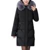 Winter Women Cotton Jacket with Furry Hood Neck Protection Plus Size Pockets Mid Length Zipper Closure Padded Coat Solid Color Windproof Outwear Parka
