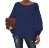 Women's Solid Color Round Neck Loose Large Size Thin Cutout Long-Sleeved Sweater Top