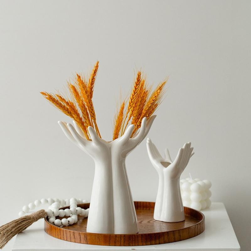 Creative Ceramic Hand-Shaped Vase – Porcelain Arm Palm Flower Holder for Home Decoration