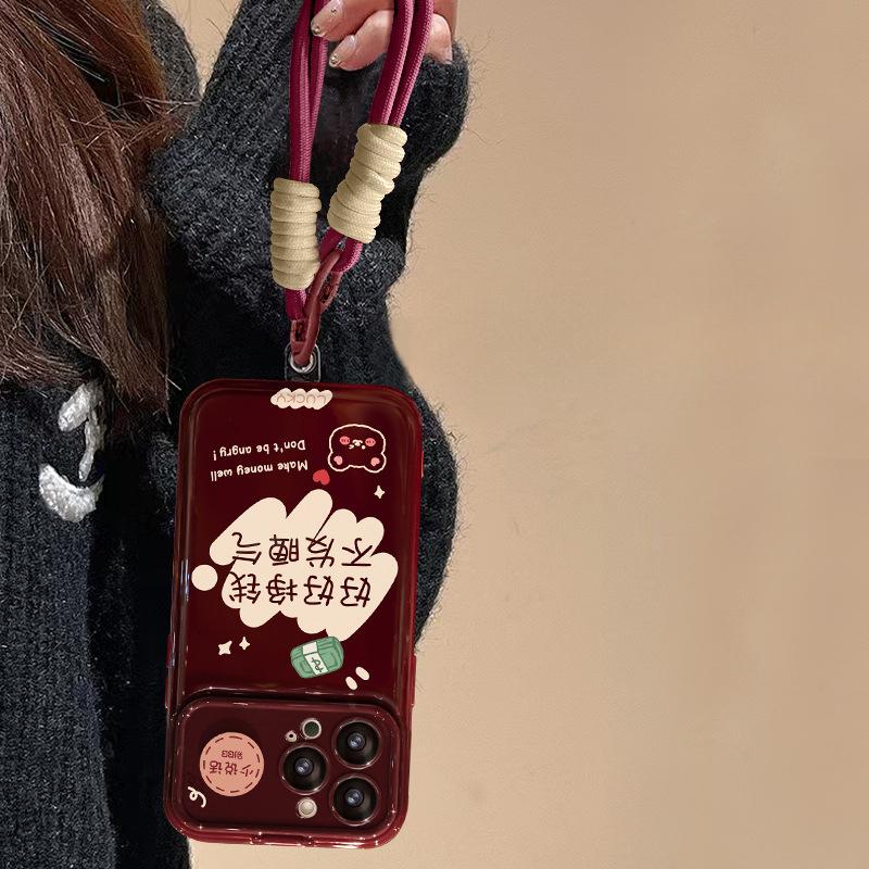 Make Money Well Lanyard Suitable for Apple 16 Large Window Mobile Phone Case 15pro Red New Year 14 Silicone Anti-fall 7/8
