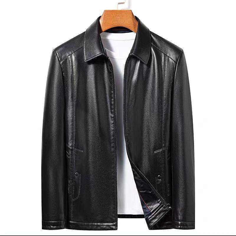 Men's Middle-Aged & Elderly Leather Jacket - Autumn/Winter, Warm, Thick, Windproof, Cycling Outerwear.