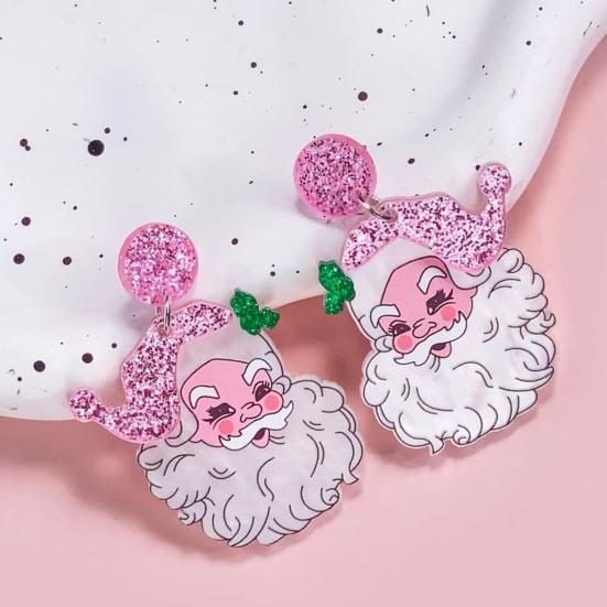 Santa Dangle Earrings Funny Christmas Earrings Glitter Santa Claus Charm Earrings Holiday Gift for Ladies Girls Xmas Party Accessories