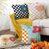 New Checkerboard Floral and Plant Printed Pillowcase, Peach Skin Velvet Digital Printed Home Pillow, Waist and Back Support