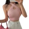 Women Solid Halter Hollow Out Slim Vest Summer Sexy Exposure Navel Camisole Tank Tops