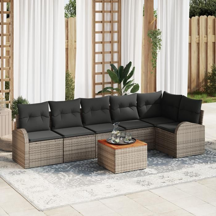 VidaXL Ensemble de canapés de jardin 7 pièces avec coussins gris poly rattan acacia 3347587