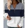 Women's Quarter-zip Pullover with Stripes, Suitable for Street Wear, Daily Use, Printed Casual Style, Round Neck, Long Sleeve,