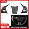 ModelY Steering Wheel Cover Sticker For Tesla Model 3 Y 2023 ABS Carbon Fiber Car Panel Trim Frame Interior Modified
