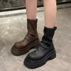 Thick Sole Stacked Boots for Women  Fashion Brown Black Short Long Boots Wrinkled Leather Platform Botines Chelsea Shoes
