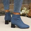 Fashion Shoes Female 2024 Fashion Zipper Women's Boots Winter Denim Square Toe Solid Short Barrel Chunky Heel Casual Nude Boots Zapatos