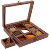 Wooden Handcrafted Square Storage Box Multipurpose Table Top Glass Lid On Top Box