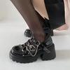 Chain Platform Mary Janes Women  Heart-Shaped Buckle Punk Gothic Shoes Woman Patent Leather Thick High Heels Lolita Shoes