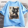 Funny Cat Ramen T-shirt Graphic Tee Japanese Kawaii Anime Cat Graphic T Shirts Men Women Casual Short Sleeve Cotton Tee Shirt