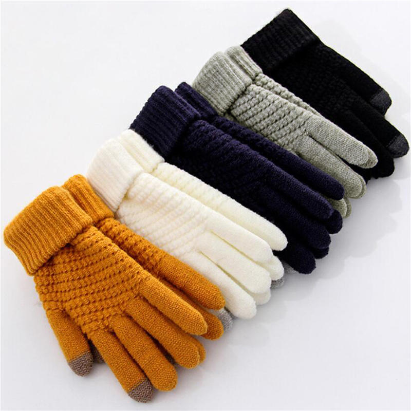 Women Fashion Winter Touch Screen Gloves Warm Stretch Knit Full Finger Mittens Crochet Thicken Gloves
