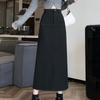 Thick Wool Blend High Waist Straight Skirt for Autumn and Winter with Slit Design and Hip Wrap