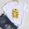 (Asian Size)Tee Top Fashion Cat Flower Pet Cute 90s Style T Shirt Casual Women Clothing Print Lady Female Short Sleeve Graphic T-shirt