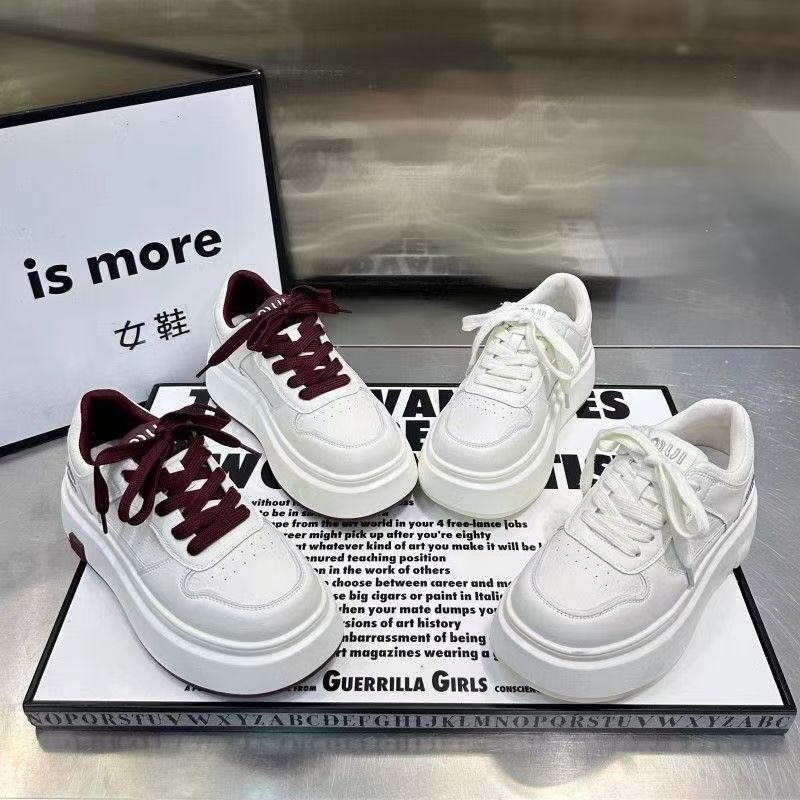 Versatile Sports Casual Shoes Heightening Velvet Internet Celebrity Board Shoes Soft Leather Platform White Shoes Women's Shoes 2025 Autumn New