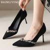 Suede Shallow Women Shoes Crystal Pointed Toe High Heels Elegant Pumps 2025 Trend Fashion Dress Party Winter Mujer Zapatillas
