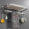 Towel Rack Foldable Towel Shelf with Movable Hooks Rustproof Wall Mount Towel Storage Organizer for Bathroom
