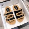 TX-3 Warm Sister _ One-word Buckle Lamb Wool Plush Thick Bottom Fluffy Slippers Outer Wear Women