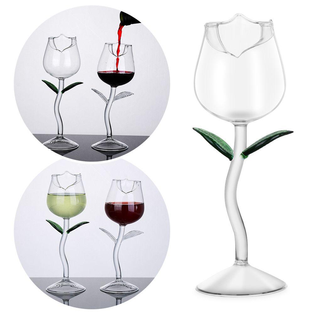For Party Home Decor Juice Cocktail Champagne Glass Rose Flower Shape Red Wine Glass Goblet