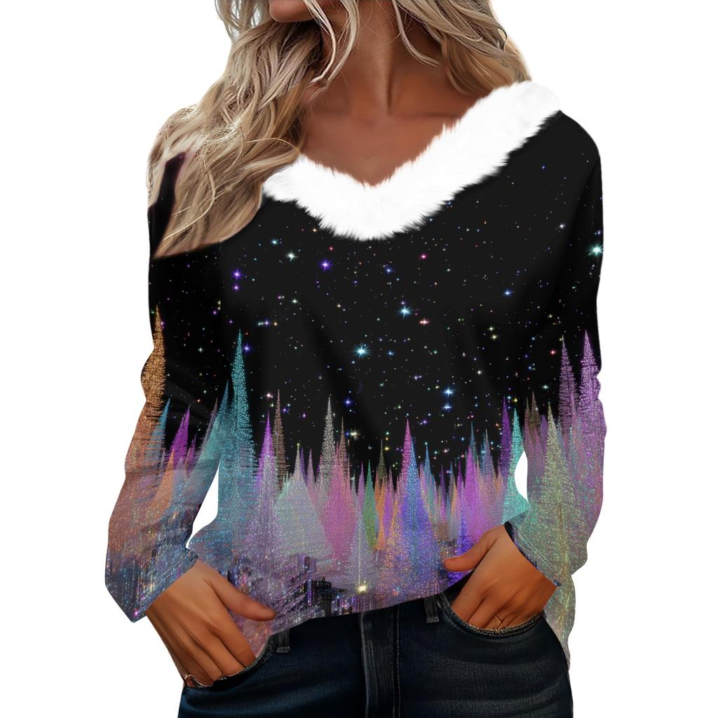 Long Sleeve Shirts For Women Cute Tops Christmas Prints Tees Blouses Casual Plus Size Basic Tops Pullover