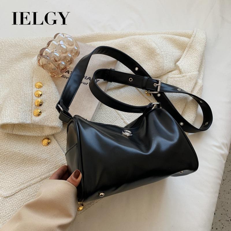 IELGY Cylinder Bag, Casual Soft Leather Bucket Bag, Street Hip-hop Shoulder Oblique Span Bag.