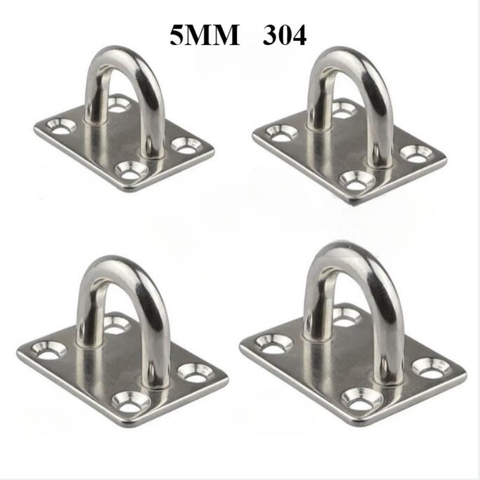 4pcs 5mm/6mm/8mm/10mm/12mm Stainless Steel Square Pad Eye Plate Hook Hanger Heavy Duty Ceiling Wall Boating Yacht Shade Sailing Marine