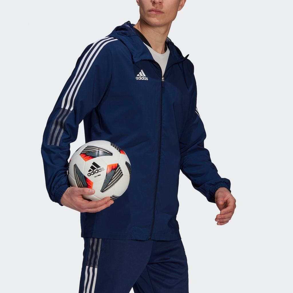 Adidas Side Stripe Color Block Logo Print Soccer Hooded Jacket Men Jacket Navy-Blue GP4962