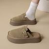 Women Retro Mules Autumn Slides Luxury Faux Suede Platform Shoes Females Heels Casual Flatform Shoes Fashion Platform Slippers