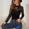 Autumn and Winter Women's Fashion Lace Splicing Long-sleeved Small Collar Pullover Bottoming T-shirt