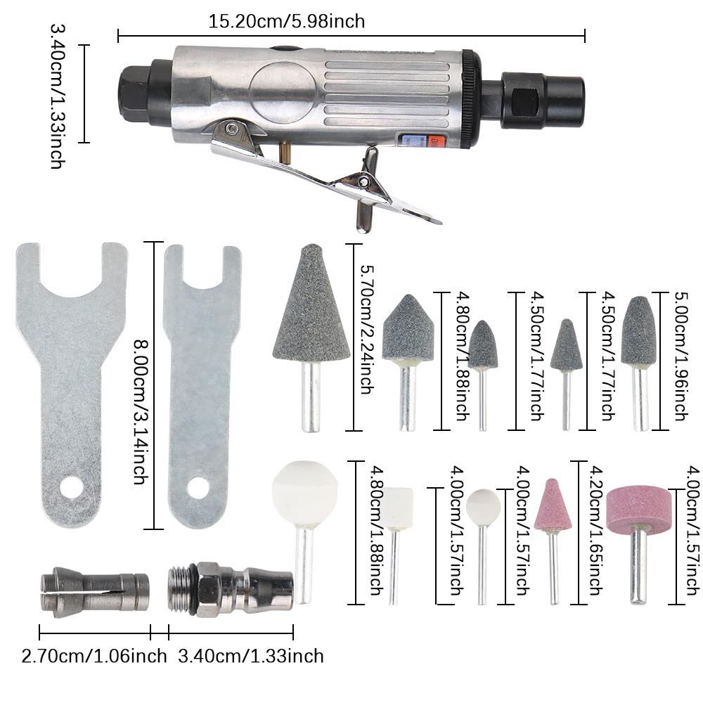 Pneumatic Die Grinder Car Tool Grinding Polishing Machine Kit Air Grinder Mill Engraving Tool 1/4" 1/8" 16Pcs Air Die Grinder