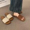 Vintage Casual Flat-bottomed Woven One-word with Open-toed Slippers for Women's Summer Wear Bohemian Seaside Vacation Beach Shoes