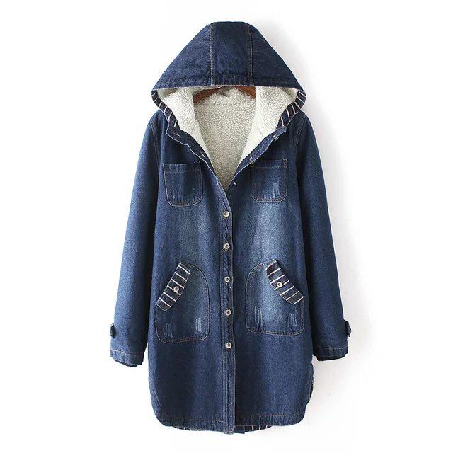 Fashion Women Jeans Top Thickening Denim Hoodie Blouse Long Sleeve Loose Coat