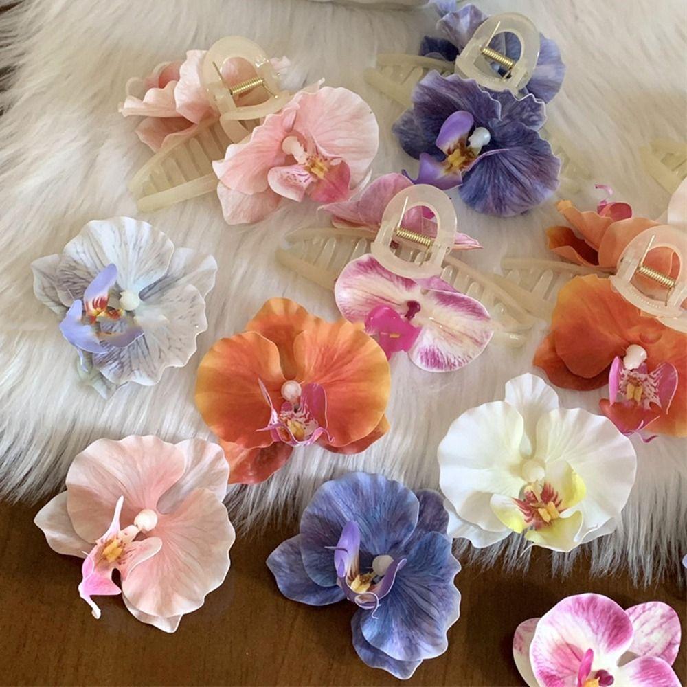 Butterfly Orchid Flower Hair Claw Bohemia Barrettes Large Shark Clip Orchid Hair Clip  Female