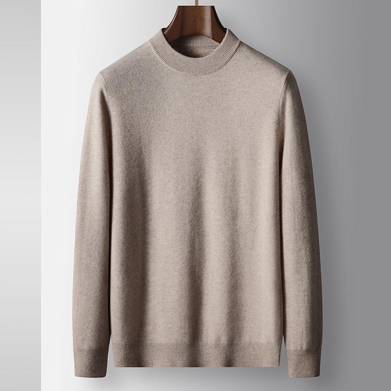 Autumn and Winter Semi-turtleneck Men's Business High-luxury Round Neck Solid Color Bottomed Knitted Sweater
