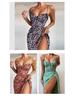 European & American Sexy Print Lace-Up Slit Sling Dress for Women