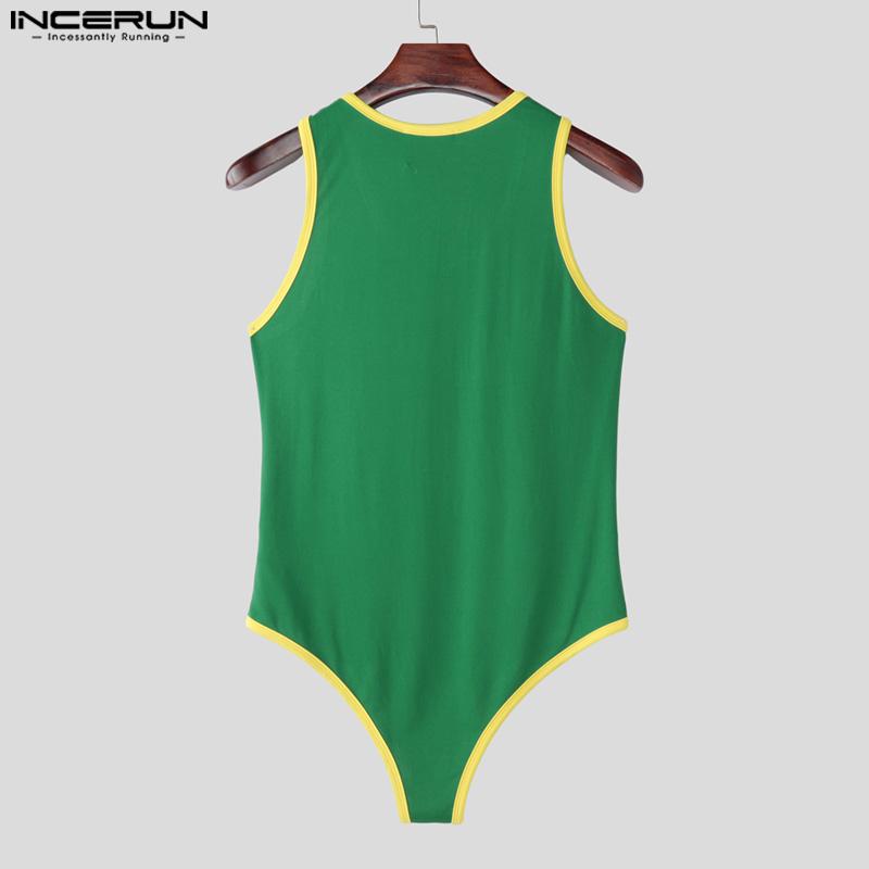 INCERUN Men Strap Sleeveless Letter Print Briefs Bodysuits Jumpsuits Underwear