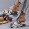 Women Shoes Fashion Shoes Casual Flip Flops Summer Vintage Floral Print Peep Toe Wedge Slippers